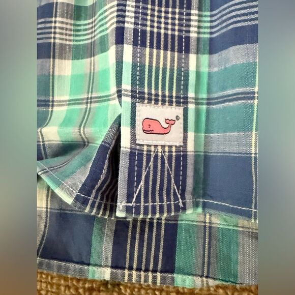 Vineyard Vines SLIM Murray button down shirt  blue / green & white plaid check L - Picture 5 of 8